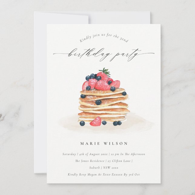 Fruit Pancake Watercolor Any Age Birthday Invite (Front)