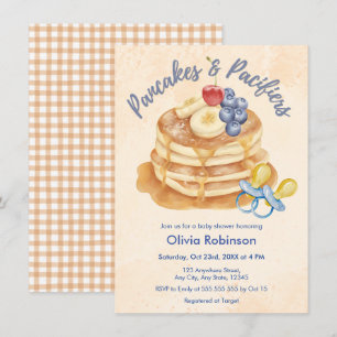 Fruit Pancakes & Pacifiers Gingham Baby Shower Invitation