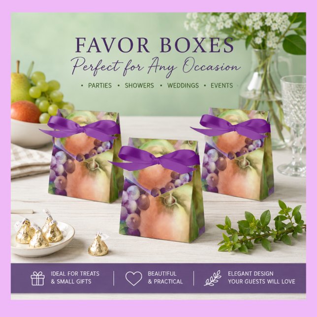 Fruit Pattern Favor Box | Apples Pears & Grapes Gi (Elegant orchard favor boxes for treats, gifts, weddings, harvest parties and celebrations.)