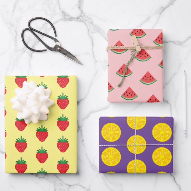 Fruit Pattern Lemon Berry Melon Wrapping Paper (Front)