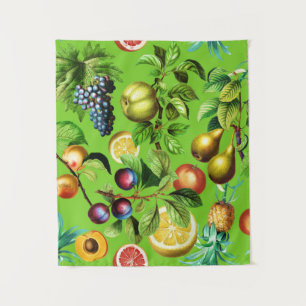 Fruit Pattern On Green Background Tapestry