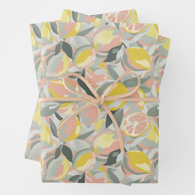 Fruit Pattern  |  Pink Grey Wrapping Paper Sheet (In situ)