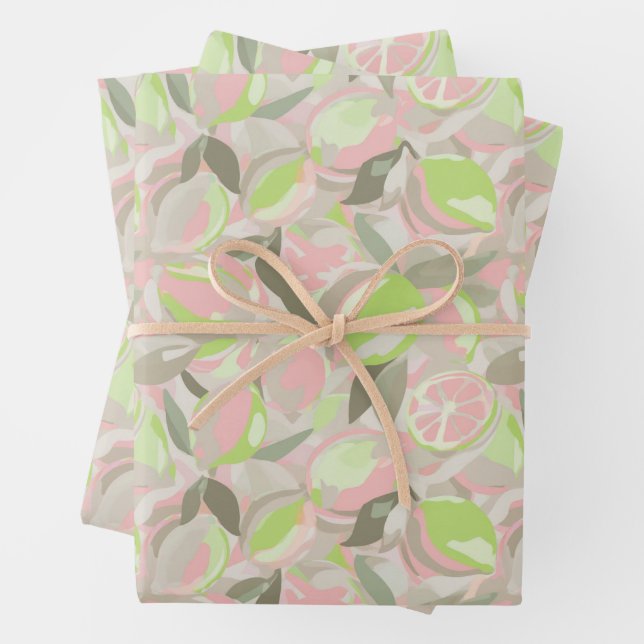 Fruit Pattern  |  Pink Mint Wrapping Paper Sheet (In situ)
