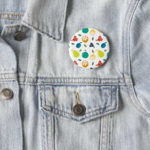 Fruit Pattern, Plum, Orange, Lemon, Pear, Apple 6 Cm Round Badge