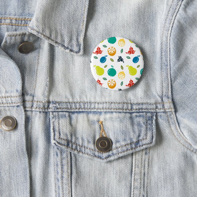 Fruit Pattern, Plum, Orange, Lemon, Pear, Apple 6 Cm Round Badge (In Situ)
