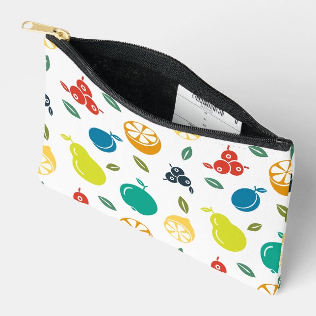 Fruit Pattern, Plum, Orange, Lemon, Pear, Apple Accessory Pouch (Open)