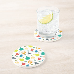 Fruit Pattern, Plum, Orange, Lemon, Pear, Apple Coaster