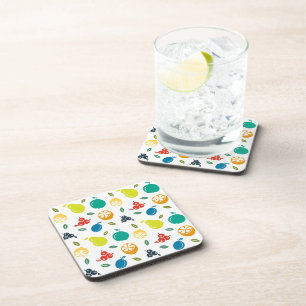 Fruit Pattern, Plum, Orange, Lemon, Pear, Apple Coaster