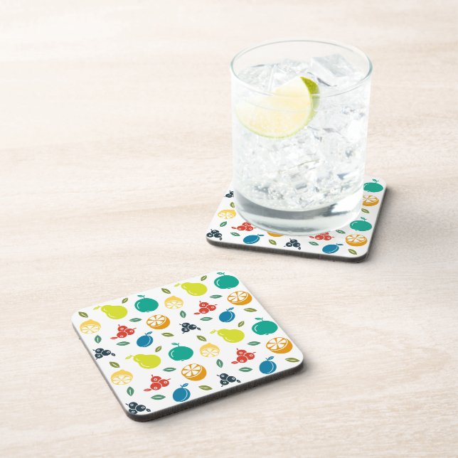 Fruit Pattern, Plum, Orange, Lemon, Pear, Apple Coaster (Right Side)