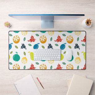 Fruit Pattern, Plum, Orange, Lemon, Pear, Apple Desk Mat