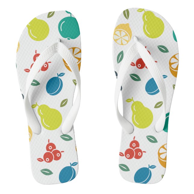 Fruit Pattern, Plum, Orange, Lemon, Pear, Apple Flip Flops (Footbed)