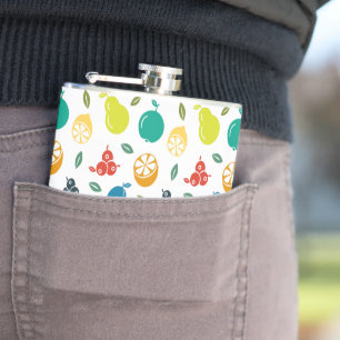 Fruit Pattern, Plum, Orange, Lemon, Pear, Apple Hip Flask