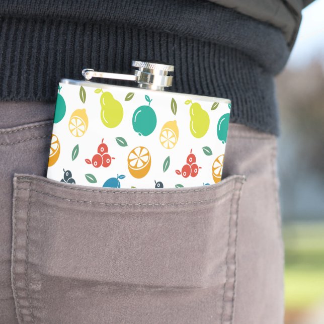 Fruit Pattern, Plum, Orange, Lemon, Pear, Apple Hip Flask (In Situ)