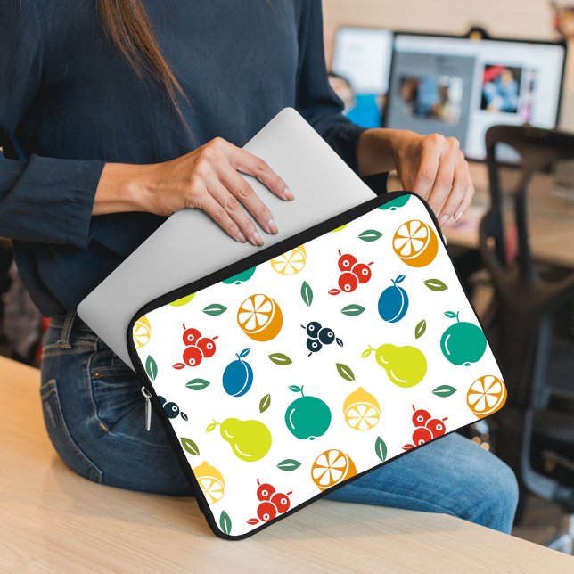 Fruit Pattern, Plum, Orange, Lemon, Pear, Apple Laptop Sleeve (Creator Uploaded)