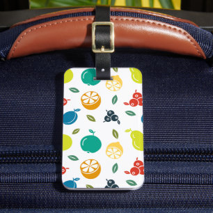 Fruit Pattern, Plum, Orange, Lemon, Pear, Apple Luggage Tag