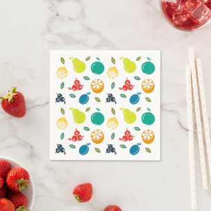 Fruit Pattern, Plum, Orange, Lemon, Pear, Apple Napkin
