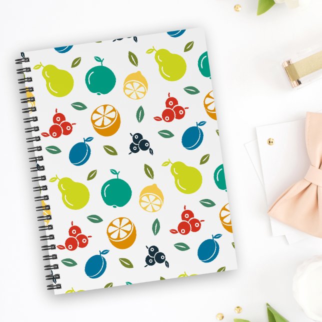 Fruit Pattern, Plum, Orange, Lemon, Pear, Apple Notebook (Creator Uploaded)