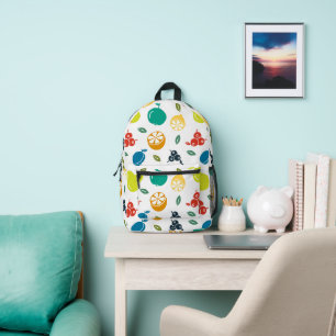 Fruit Pattern, Plum, Orange, Lemon, Pear, Apple Printed Backpack