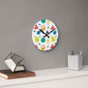 Fruit Pattern, Plum, Orange, Lemon, Pear, Apple Round Clock