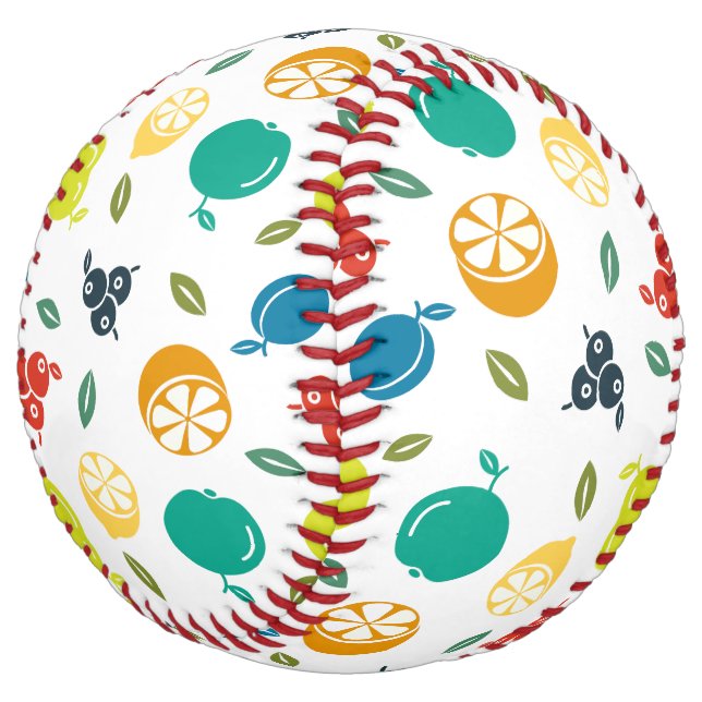 Fruit Pattern, Plum, Orange, Lemon, Pear, Apple Softball (Angled)