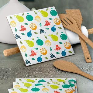 Fruit Pattern, Plum, Orange, Lemon, Pear, Apple Tile