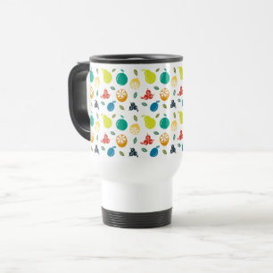 Fruit Pattern, Plum, Orange, Lemon, Pear, Apple Travel Mug