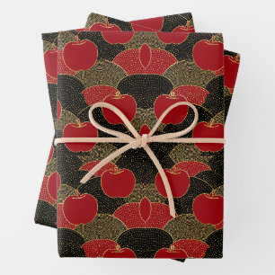 Fruit Pattern Red Apples Wrapping Paper Sheet
