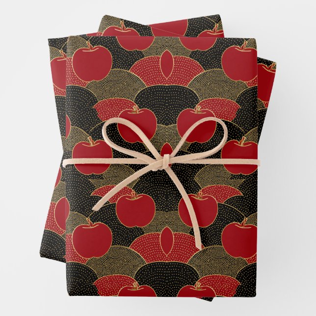 Fruit Pattern | Red Apples Wrapping Paper Sheet (In situ)