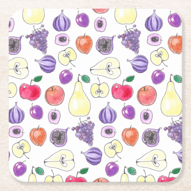 Fruit pattern square paper coaster (Front)