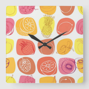 Fruit pattern square wall clock