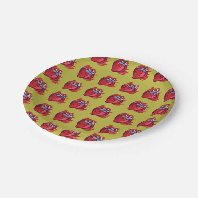Fruit Pattern Strawberries on gold Party Stuff Paper Plate (Angled)
