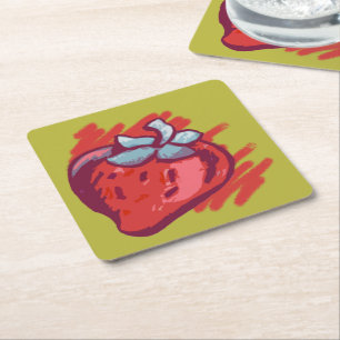 Fruit Pattern Strawberries on gold Party Stuff Square Paper Coaster