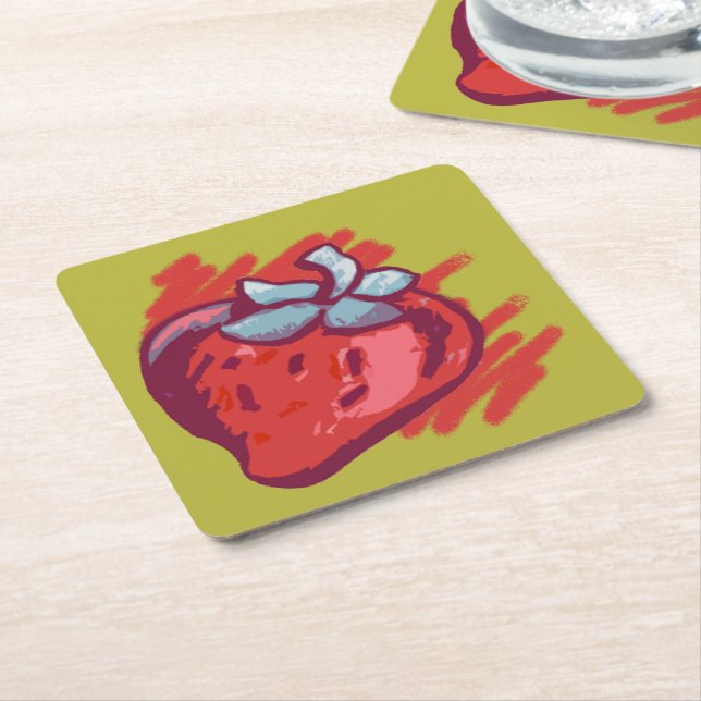 Fruit Pattern Strawberries on gold Party Stuff Square Paper Coaster (Angled)