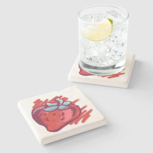 Fruit Pattern Strawberries on gold Party Stuff Stone Coaster