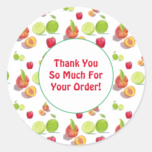Fruit Pattern Thank You For Your Order Classic Round Sticker (Front)
