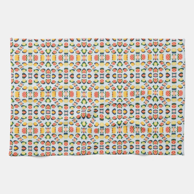 fruit pattern with lemons grapefruits and flowers tea towel (Horizontal)