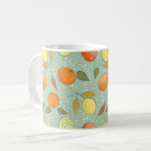 Fruit pattern with lemons, oranges coffee mug