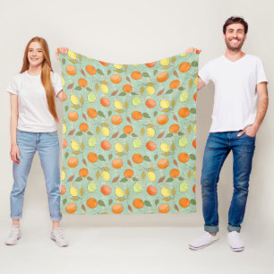 Fruit pattern with lemons, oranges fleece blanket