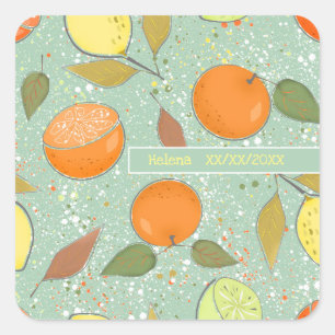 Fruit pattern with lemons, oranges square sticker