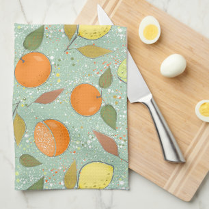 Fruit pattern with lemons, oranges tea towel