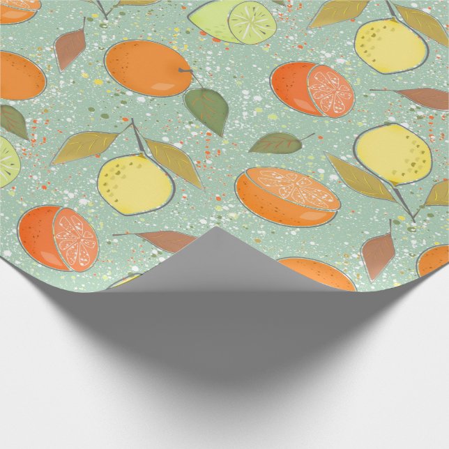 Fruit pattern with lemons, oranges wrapping paper (Corner)