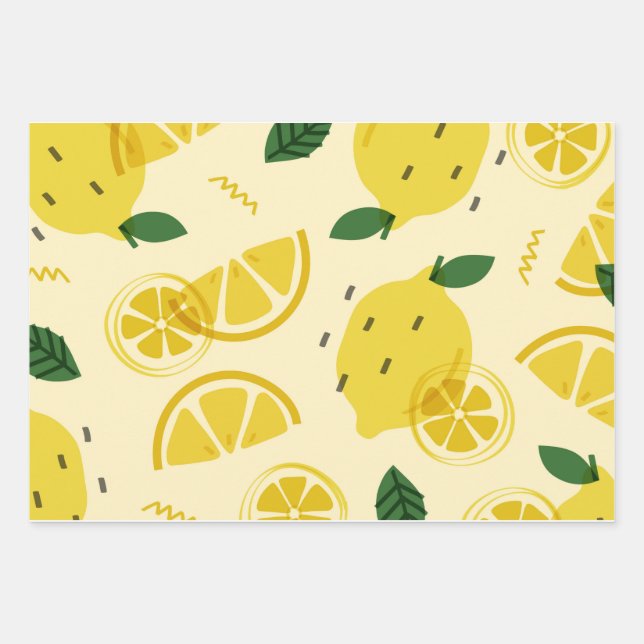 Fruit patterns: Pineapple, orange, and lemon Wrapping Paper Sheet (Front 3)