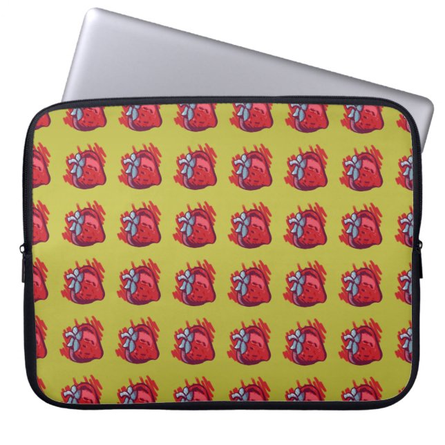 Fruit Patterns Strawberries on gold Electrinics Laptop Sleeve (Front)