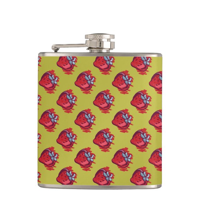 Fruit Patterns Strawberries on gold for Him Hip Flask (Front)