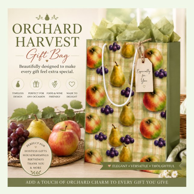Fruit Pears, Apples & Grapes Gift Bag (Beautiful orchard-inspired gift bag for hostess gifts, food gifts, birthdays and celebrations.)