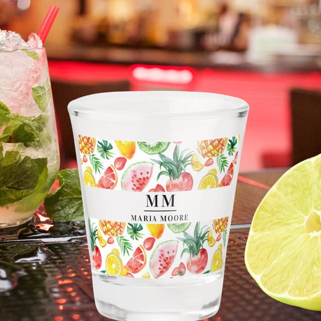 Fruit pineapples watemelons monogram initials name shot glass (Creator Uploaded)