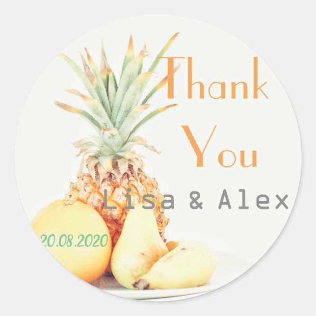 Fruit Plate Pineapple Thank You Wedding Sticker (Front)