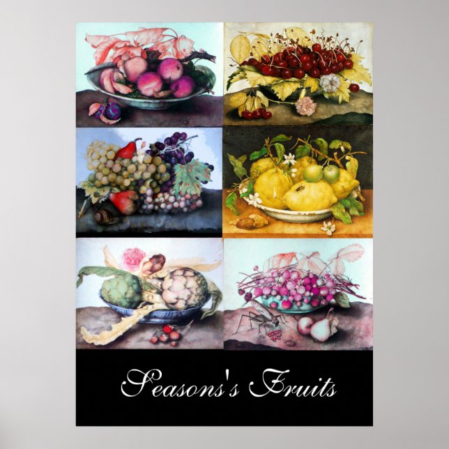 Fruit Plates /Cherries,Lemons,Grapes ,Artichokes Poster (Front)