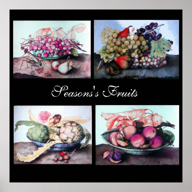 Fruit Plates /Cherries,Peaches,Grapes ,Artichokes Poster (Front)