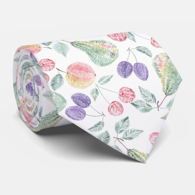 Fruit plum pear apples apples cherry stylish colou tie (Rolled)